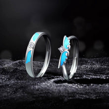 Adjustable Glow In The Dark Angel Wings Silver Couple Promise Rings