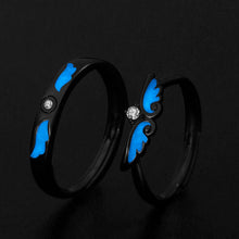 Adjustable Glow In The Dark Angel Wings Silver Couple Promise Rings