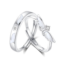 Adjustable Glow In The Dark Angel Wings Silver Couple Promise Rings