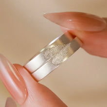 Custom Matching Heart Frosted Silver Fingerprint Couple Rings