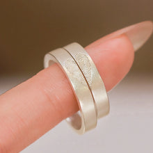 Custom Matching Heart Frosted Silver Fingerprint Couple Rings