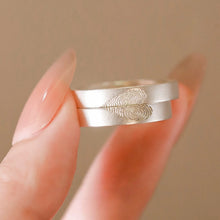 Custom Matching Heart Frosted Silver Fingerprint Couple Rings