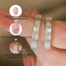 Custom Matching Heart Frosted Silver Fingerprint Couple Rings