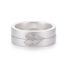 Custom Matching Heart Frosted Silver Fingerprint Couple Rings