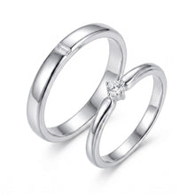 Engravable Simple Solitaire Sterling Silver Promise Rings For Couples