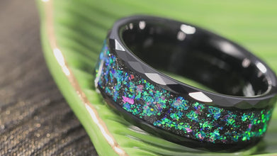 Engravable Colorful Universe Matching Tungsten Wedding Bands