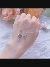 Engravable Cross And Rose Matching Couple Necklaces In Sterling Silver