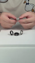 Rotatable Black And Silver Matching Heartbeat Couple Rings In Titanium